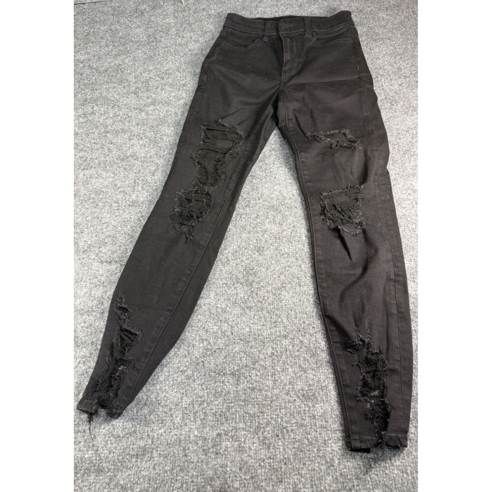 American Eagle Hi-Rise Jeggings Size 0 Black Distressed Skinny Stretch Jeans
